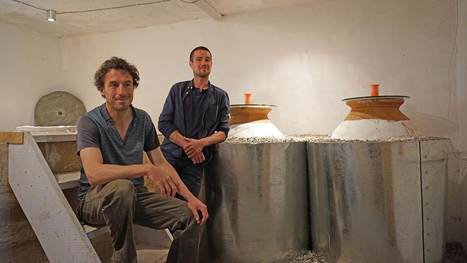 Vincent Jullien (L) and Guillaume Gouerou at their Lapati Winery in Kakheti - LANA BORTOLOT